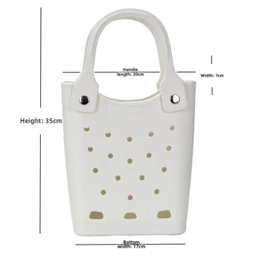 White EVA perforated tote bag showing detailed dimensions: 35cm height and 20cm length