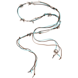 Bohemian suede leather multi-strand necklace in blue and brown with silver metal accents