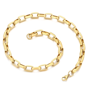 Polished 18K gold plated stainless steel rectangle link chain with lobster clasp for daily wear