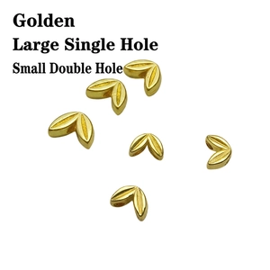 Golden wheat leaf alloy spacer beads in large single-hole and small double-hole styles