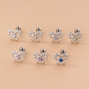 Hollow butterfly stud earrings with colorful zircon stones and screw back closure