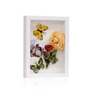 Minimalist white shadow box frame for 3D DIY dried flowers and memorabilia display