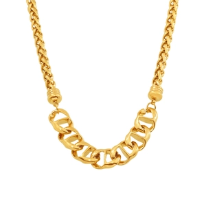 18K gold plated stainless steel pig nose chain necklace with wheat link design