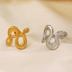 Irregular wavy stainless steel open rings in gold and silver finish for women