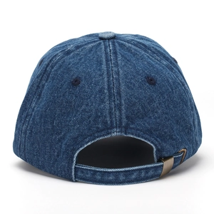 Distressed blue denim baseball cap featuring letter C embroidery and adjustable back strap