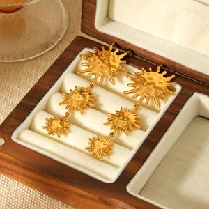 18k gold plated stainless steel sun drop earrings with hammered texture for women