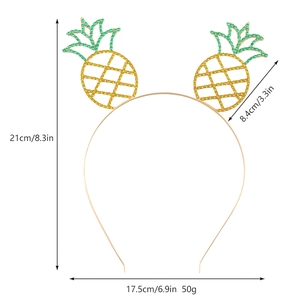 Detailed view of rhinestone pineapple headband with specific size and weight measurements