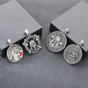 Collier Pendentif Viking Pour Hommes Acier Inoxydable Nordique Odin Hache Templier Style Punk Rétro Bijoux