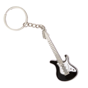 Creative electric guitar shaped metal keychain with black and white enamel finish