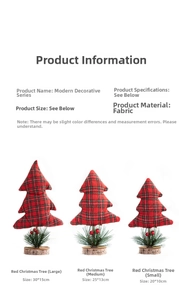 Size comparison chart for red fabric mini Christmas trees showing three different heights