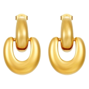 Orecchini a cerchio a C in acciaio inossidabile placcato oro 18K stile vintage francese