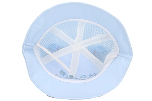 Detail view of baby sun hat showing white mesh breathable lining for summer comfort