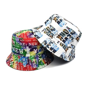 New York Letter Print Bucket Hat Polyester Reversible Sun Protection Outdoor Streetwear Vintage Graffiti Fisherman Cap