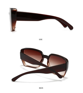 Detailed side and back views of trendy amber gradient sunglasses for women on white background
