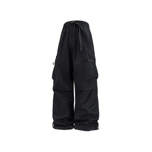 Pantalón Cargo Hombre Pernera Ancha Multi Bolsillos Streetwear Talle Alto Dobladillo Cordón Techwear Pantalón Poliéster