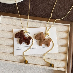 Retro pony necklaces with flocking pendants, tiger eye beads and gold snake chain