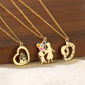 Set of three 18K gold plated stainless steel Mother's Day necklaces with various pendants