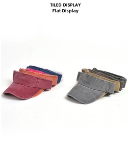 Tiled display of washed cotton sun visors in multiple colors including navy and khaki