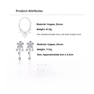 Detailed specs of zircon flower necklace and earrings set with weight and dimensions