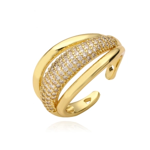 Luxury 18K gold-plated triple-band open ring featuring shimmering pave zircon settings