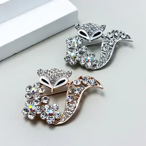 Fashion Fox Brooch Alloy Rhinestone Enamel Animal Lapel Pin For Women Coat Sweater Accessory