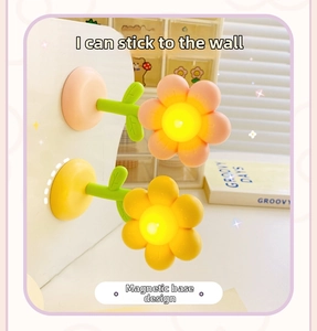 Flower night light with magnetic base design for wall mounting or desktop use