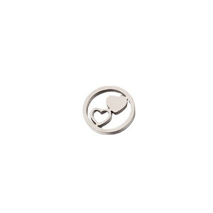 Polished stainless steel double heart pendant with hollow and solid cutout designs