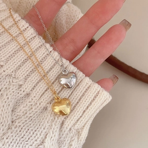 925 Sterling Silver Puffed Heart Pendant Necklace Mirror Polished Minimalist Korean Style Elegant Jewelry For Women