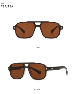 Detail view showing front and side angles of vintage oversized rivet sunglasses
