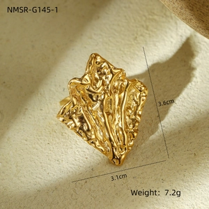 French vintage gold stainless steel ring with irregular wrinkled foil texture design