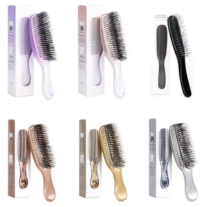 Set of six colorful metallic plating scalp massage brushes for shampooing and styling