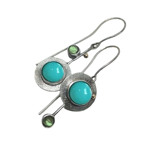 Retro bohemian hook earrings with turquoise blue stones and vintage silver finish