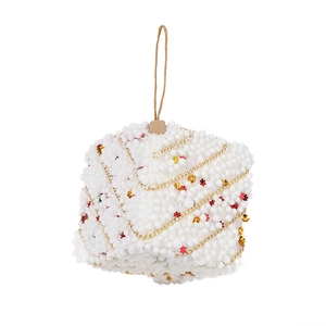 Weißer quadratischer Schaumstoff-Geschenkkarton mit Goldketten als Weihnachtsbaumschmuck