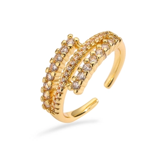Luxurious gold-plated multi-layer spiral open ring with sparkling white zircons