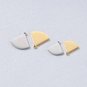 Polished titanium steel fan-shaped pendants in gold and silver finishes for jewelry DIY