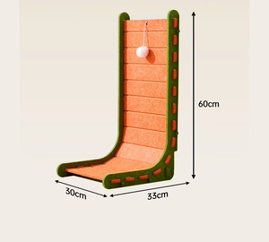 L-shaped cat scratching post dimensions 60x30x33cm featuring orange felt and a hanging ball
