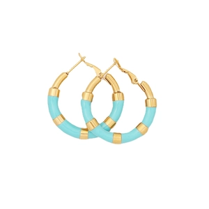 Sky blue enamel and gold-plated stainless steel hoop earrings in a minimalist style