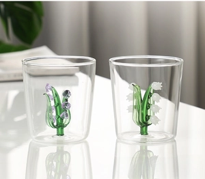 Detailed macro view of 3D Lily of the Valley glass bottom with elegant floral motifs
