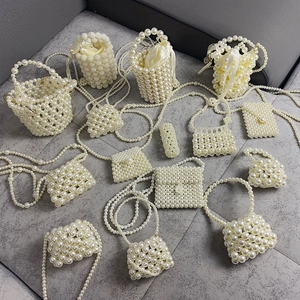 Handmade Faux Artificial Pearl Woven Mini Bag Retro Elegant Beaded Crossbody Handbag Evening Purse For Women Girls