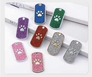 Glitter rectangular pet tags with paw prints in multiple colors for dog collars