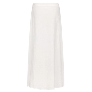 Detailed view of white pleated linen fabric on high-waist maxi skirt for women