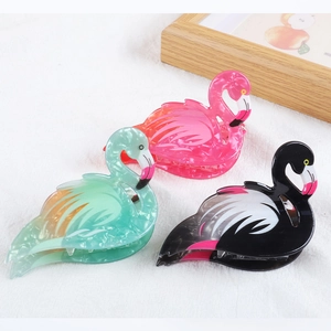 Flamingo Swan Hair Claw Clip Cellulose Acetate Marbled Large Shark Hairpin Animal Cartoon Cute For Women