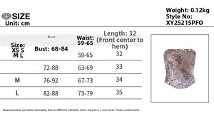 Size chart for leopard print strapless tube top including measurements and weight