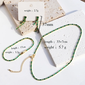 Detail view of emerald zircon jewelry set with precise weight and size dimensions