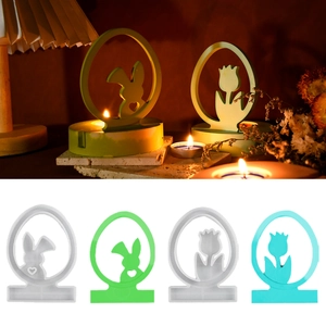 DIY silicone mold for rabbit and tulip round candlesticks, perfect for epoxy home decor