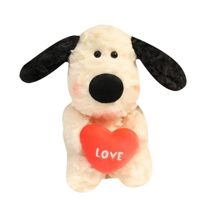 Soft cream puppy plush toy holding a red LOVE heart, perfect for Valentine gift