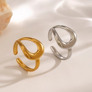 Hollow Water Drop Stainless Steel Open Ring Minimalist Adjustable Line Design Fashion Jewelry For Women