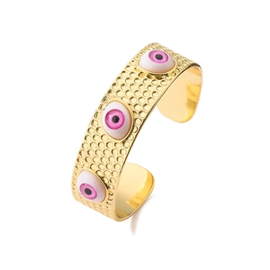 18K vergoldetes Manschettenarmband mit bösem Auge und gehämmerter Textur für Damen