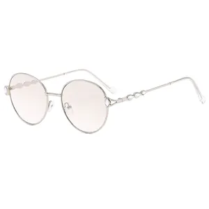 Fashionable round metal frame sunglasses with crystal accents and gradient lenses