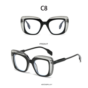 Front- und 45-Grad-Ansicht der trendigen doppellagigen quadratischen Brille Modell C8